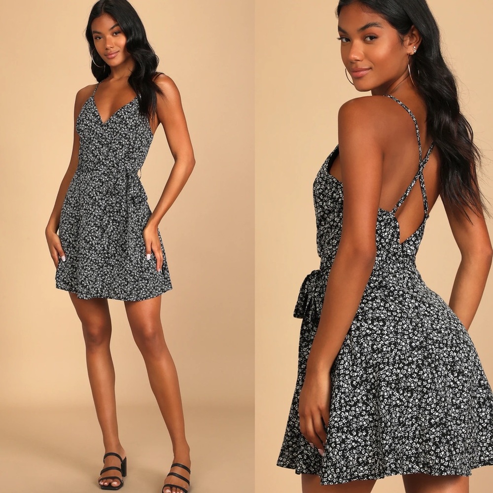 NWT Lulu's Dress Black Floral Mini Dress Size Medium
